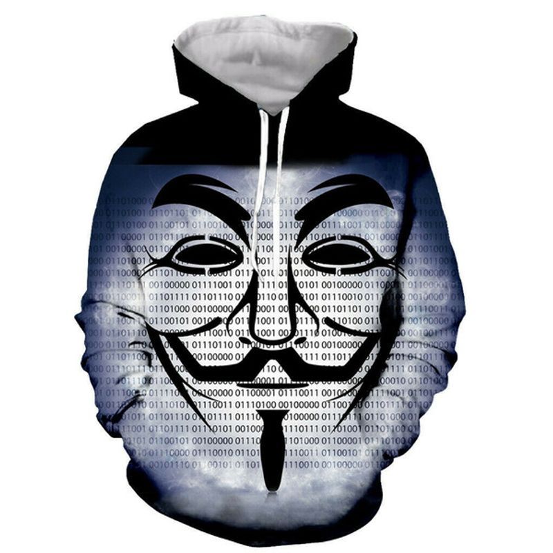 Details About Classical Anonymous Over Print 3d Zip Hoodie