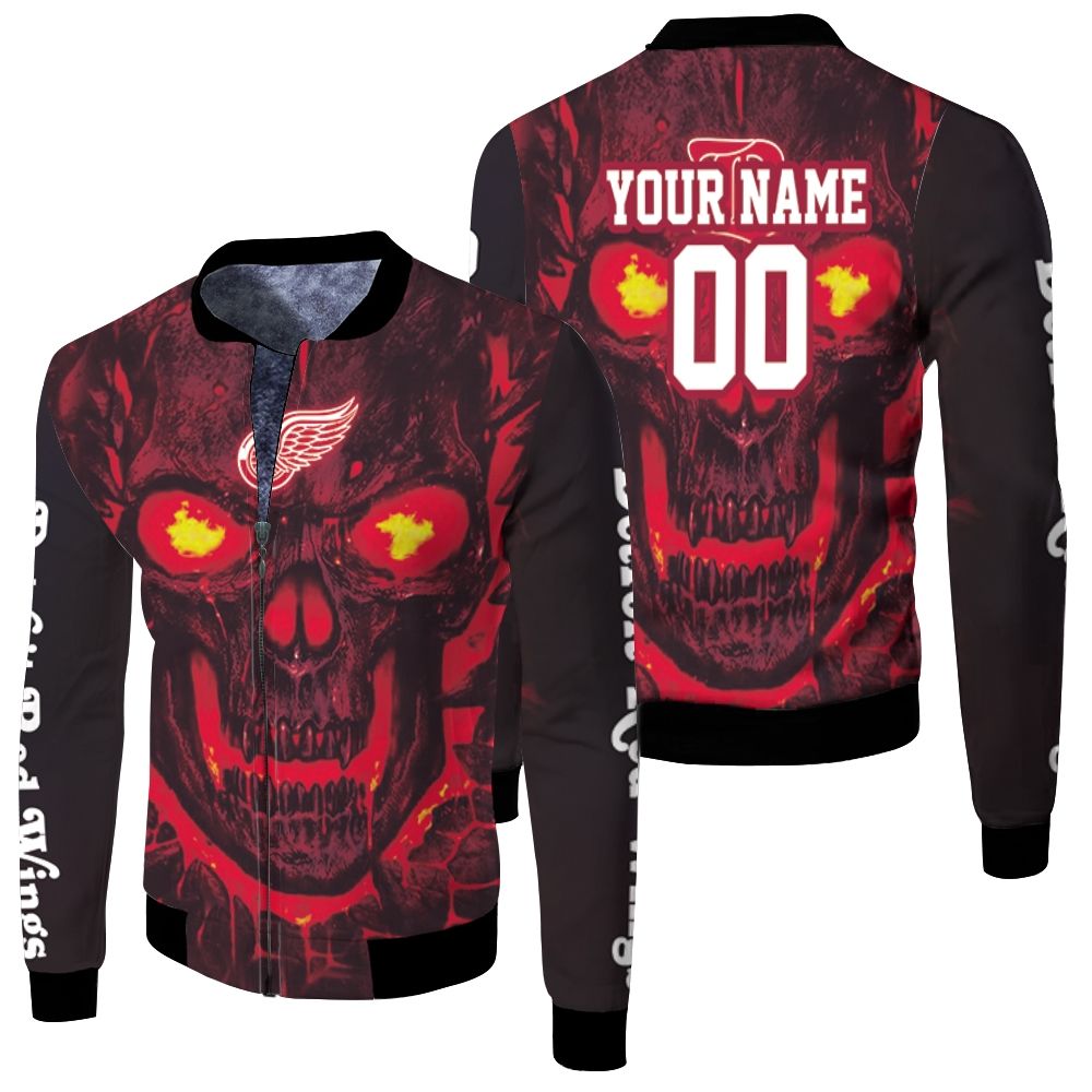 Detroit Red Wings Nhl Fan 3d Skull Demon Personalized Fleece Bomber Jacket