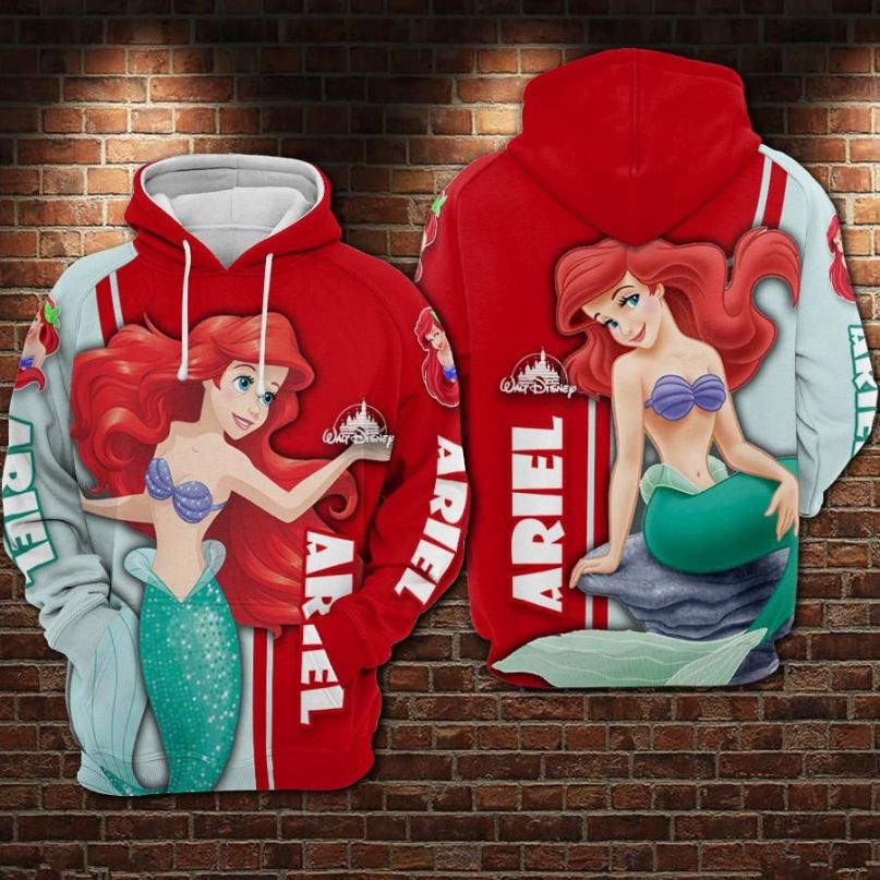 Disney Cartoon Ariel Over Print 3d Zip Hoodie