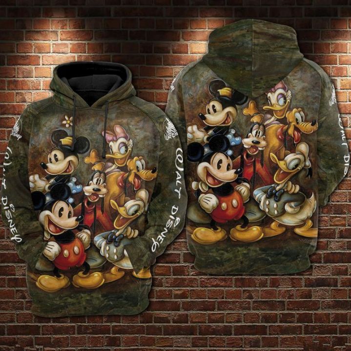 Disney Mickey Minnie Donald Daisy Over Print 3d Zip Hoodie