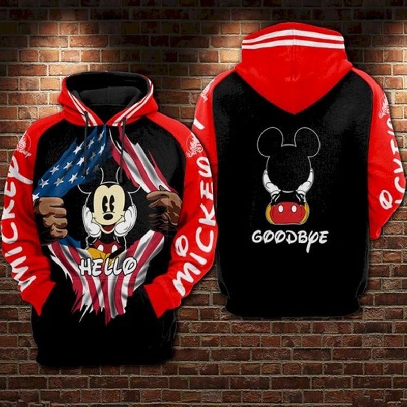 Disney Mickey Mouse Hello Goobye 3d T Shirt Zip Bomber Hoodie