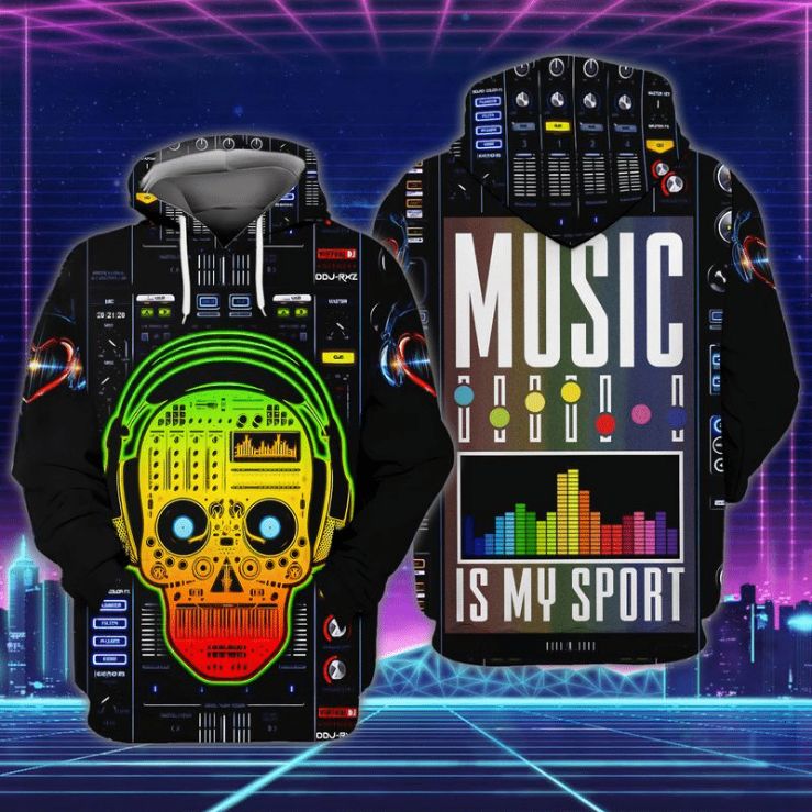 Dj Skull Music Is My Sport Gift 3d Zip Hoodie