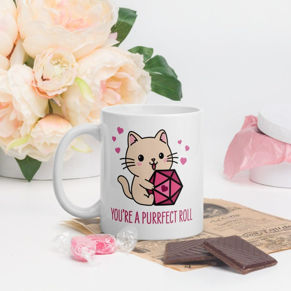 DnD Cat Coffee Mug Nerdy Valentines Day