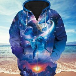 Dolphin With Earth 3d Zip Hoodie