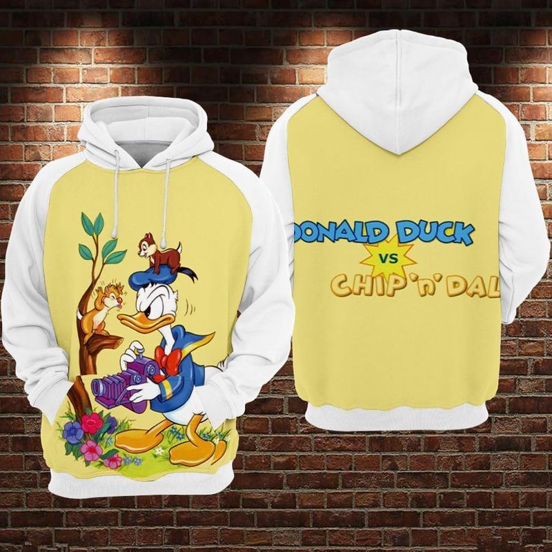 Donald Duck And Chip N Dale Over Print 3d Zip Hoodie