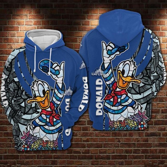 Donald Duck Blue Stained Glass Style Over Print 3d Zip Hoodie