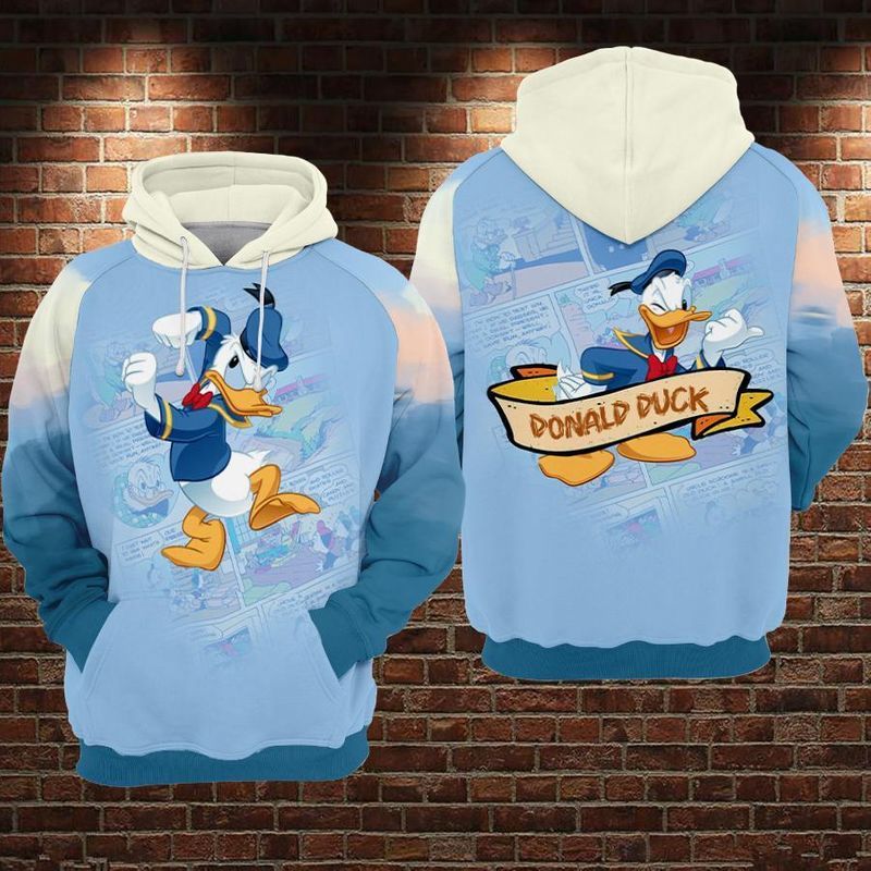 Donald Duck Comic Style Over Print 3d Zip Hoodie