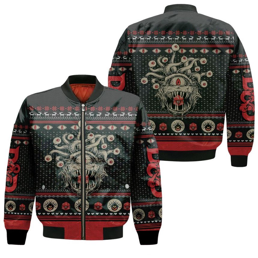 Dungeons And Dragons Beholder Christmas Knitting 3d Jersey Bomber Jacket
