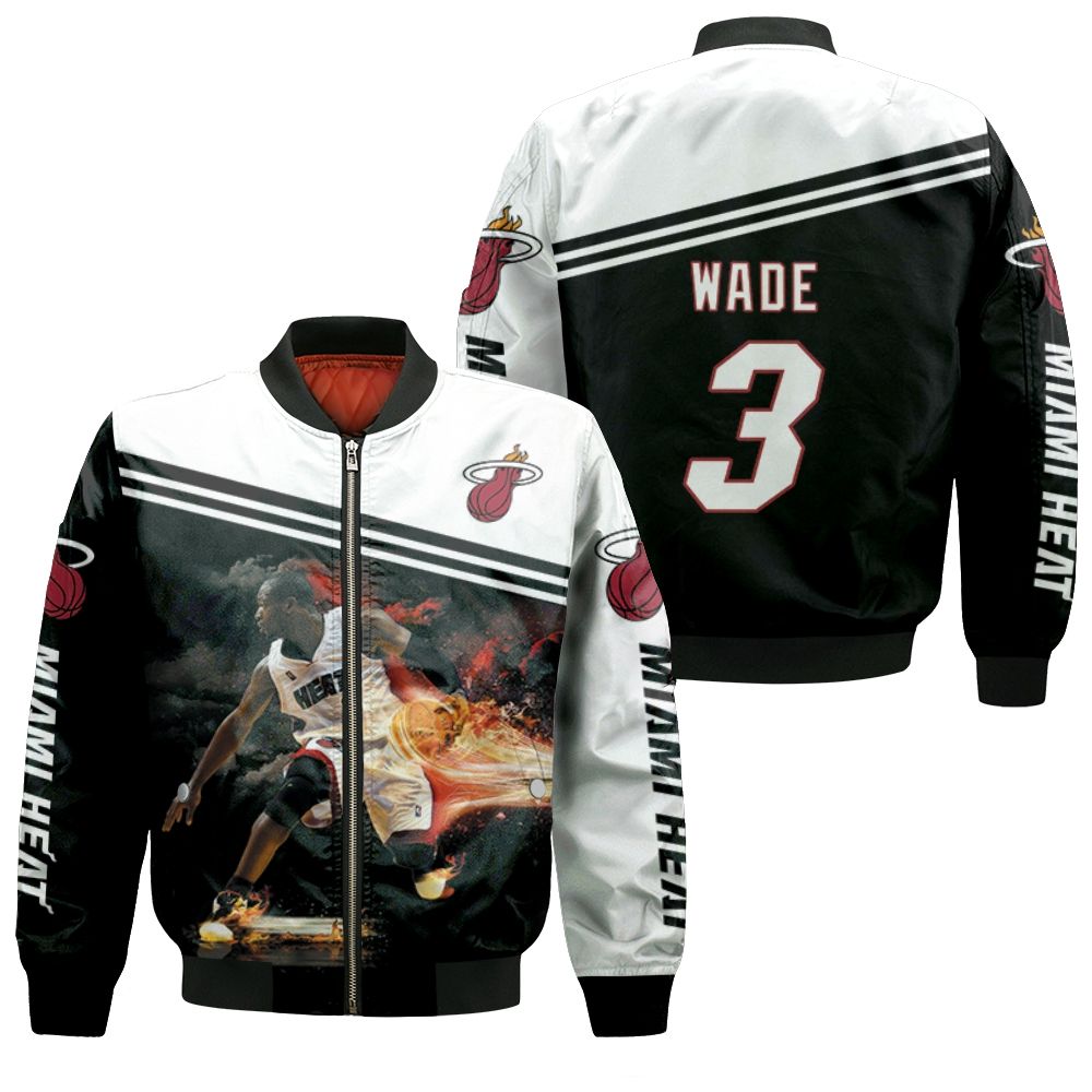 Dwyane Wade 3 Miami Heat Legend Basketball Dribbling Skill Fire For Fan Bomber Jacket