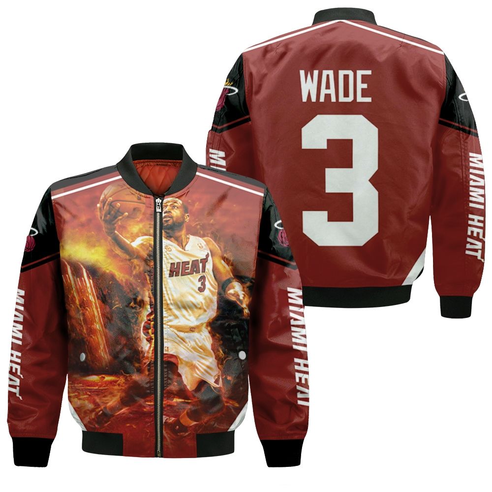 Dwyane Wade 3 Miami Heat Score Fire Background Legend For Fan Bomber Jacket