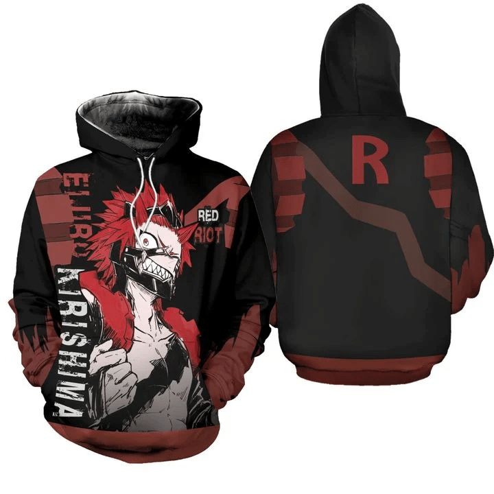 Eijirou Red Riot My Hero Academia Anime Manga 3d Zip Hoodie - Teeruto