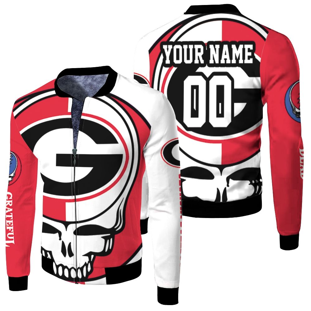 Grateful Dead Georgia Bulldogs Bolt Skull 3d Personalized Fleece Bomber Jacket