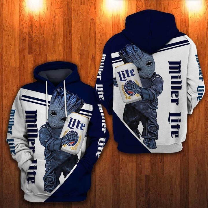 Groot X Miller Lite Beer Lover 3d Zip Hoodie