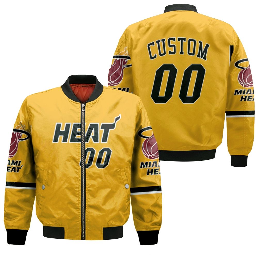 Heat 2020-21 Earned Edition Yellow Personalized Jersey Inspired Bomber Jacket