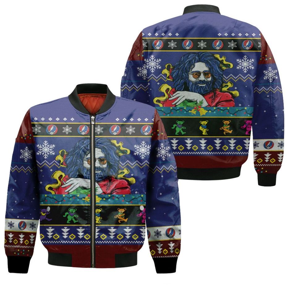 Jerry Garcia Grateful Dead Christmas Bears Christmas Kniting Pattern 3d Jersey Bomber Jacket