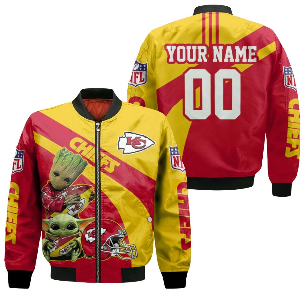 Kansas City Chiefs Afc West Champions 2020 Nfl Baby Yoda Baby Groot Hug Chiefs Ball Personalized Bomber Jacket