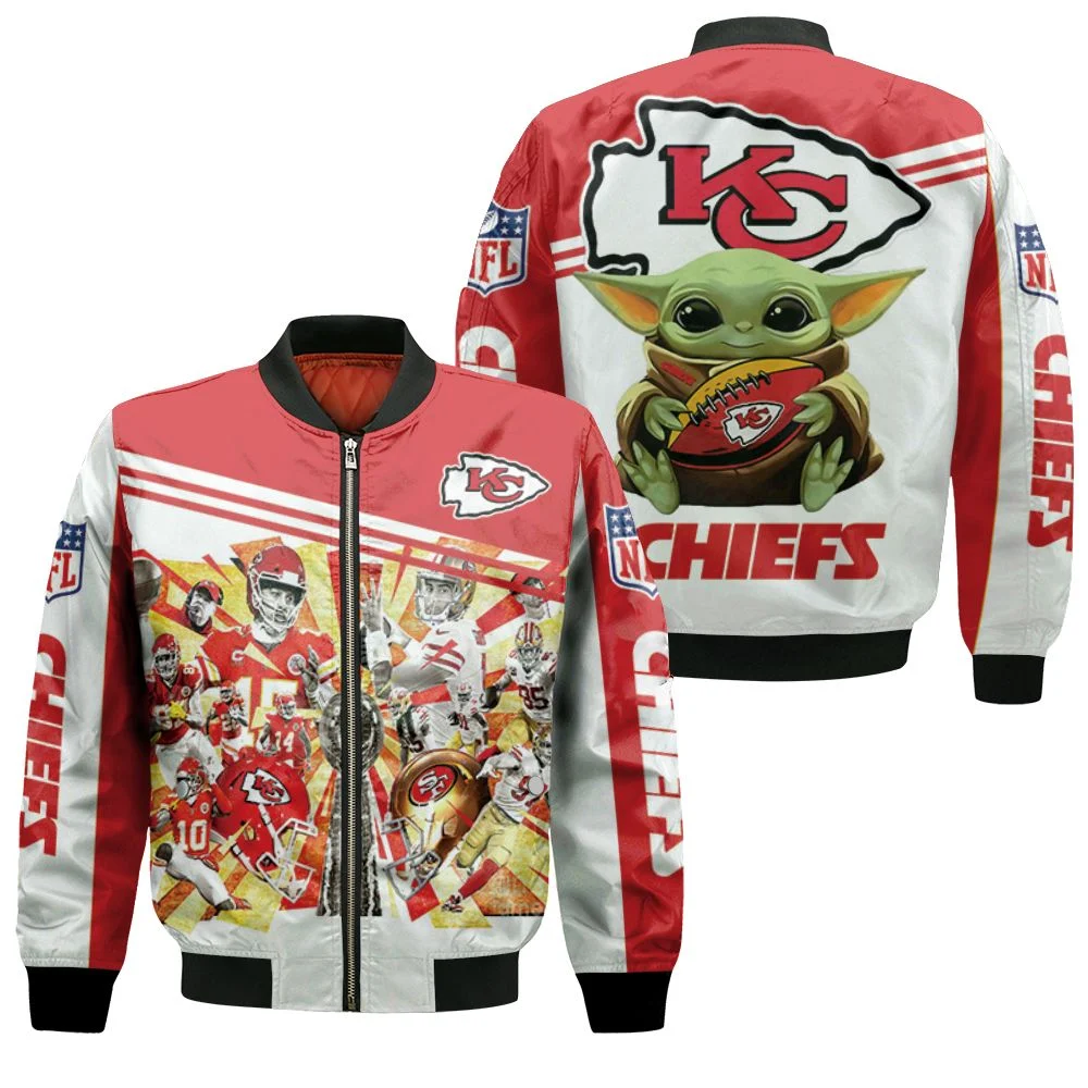 Kansas City Chiefs Nfl 2020 Season Baby Yoda Afc West Division Champion 2020 Best Team Great Players Bomber Jacket