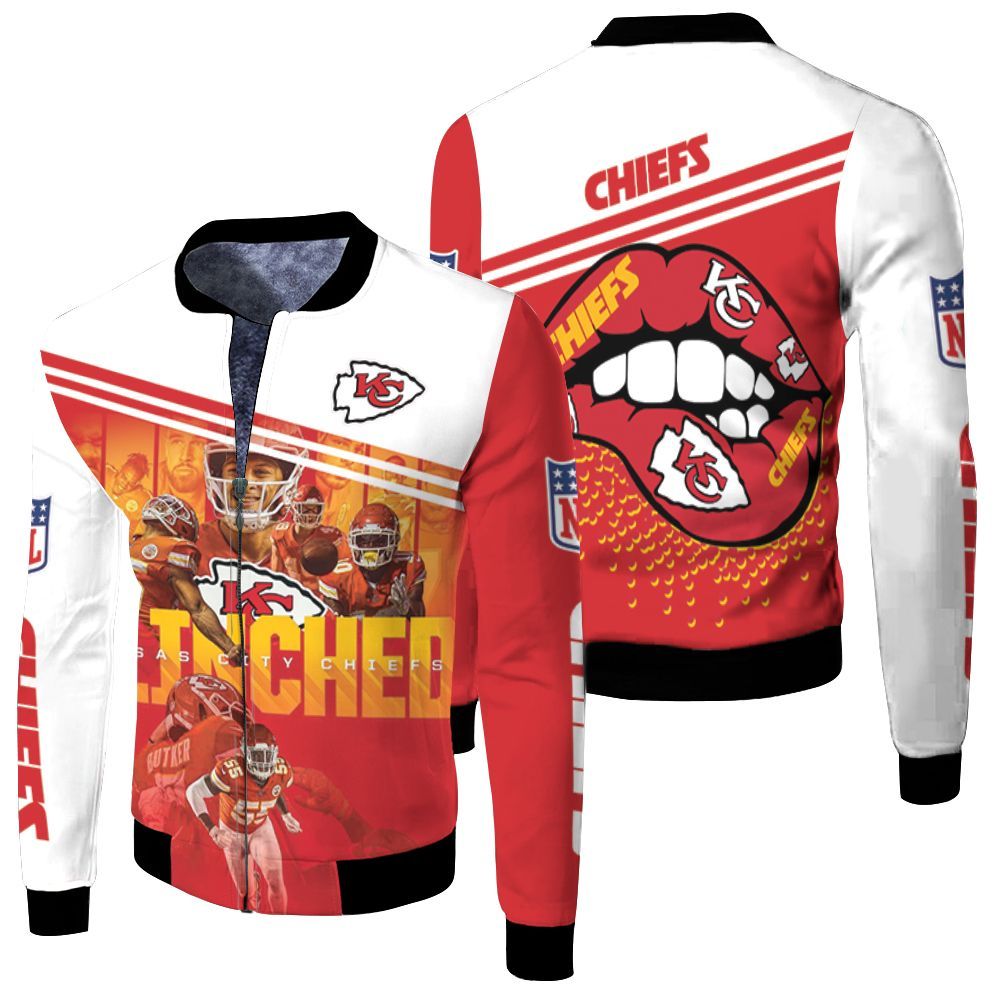 Kansas City Chiefs Nfl 2020 Season Clinched Sexy Lips Afc West Division Champion 2020 Fleece Bomber Jacket