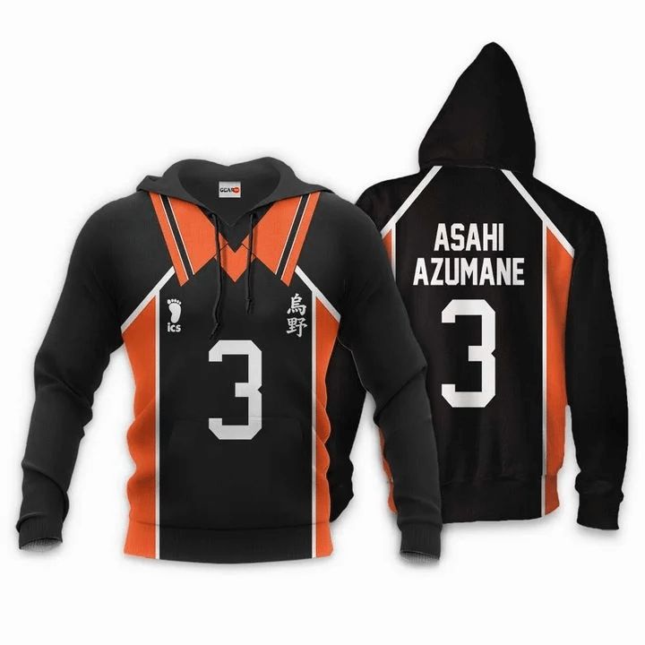 Karasuno Asahi Azumane Anime Manga Haikyuu Number 3 3d Zip Hoodie