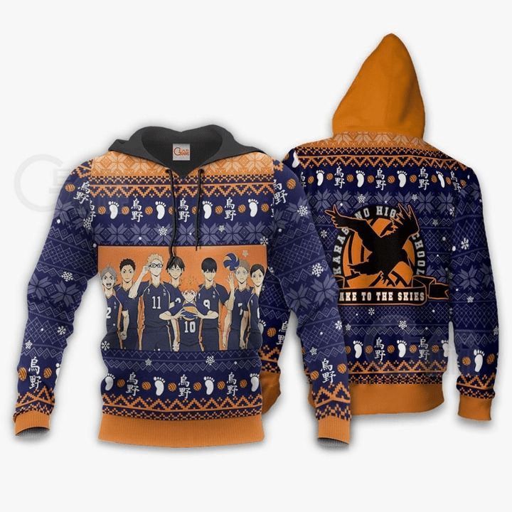 Karasuno Ugly Christmas Haikyuu Anime Manga 3d Zip Hoodie