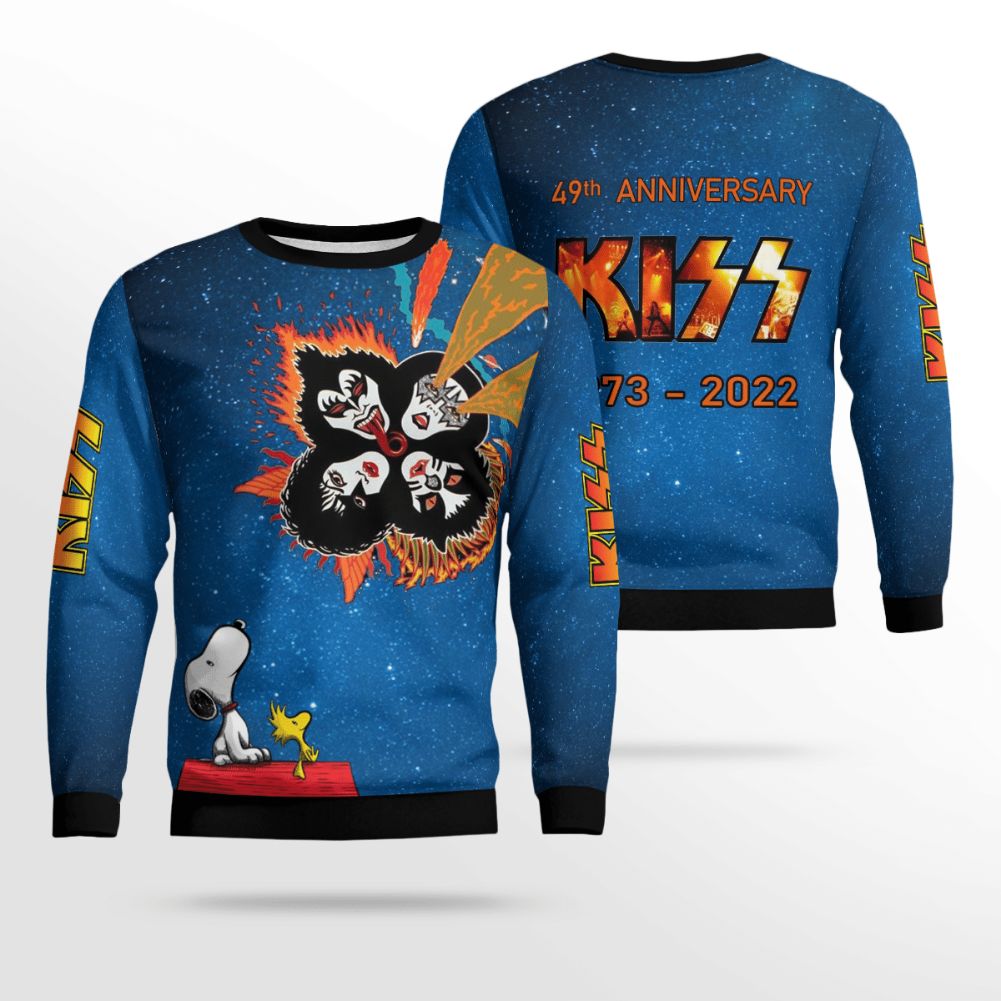 Snoopy And Woodstock With KISS BAND 49th Anniversary 1973 2022 AOP 3D Sweatshirt