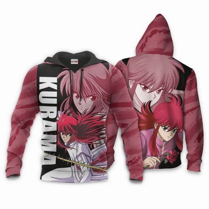 Kurama Anime Manga Yu Yu Hakusho 3d Zip Hoodie