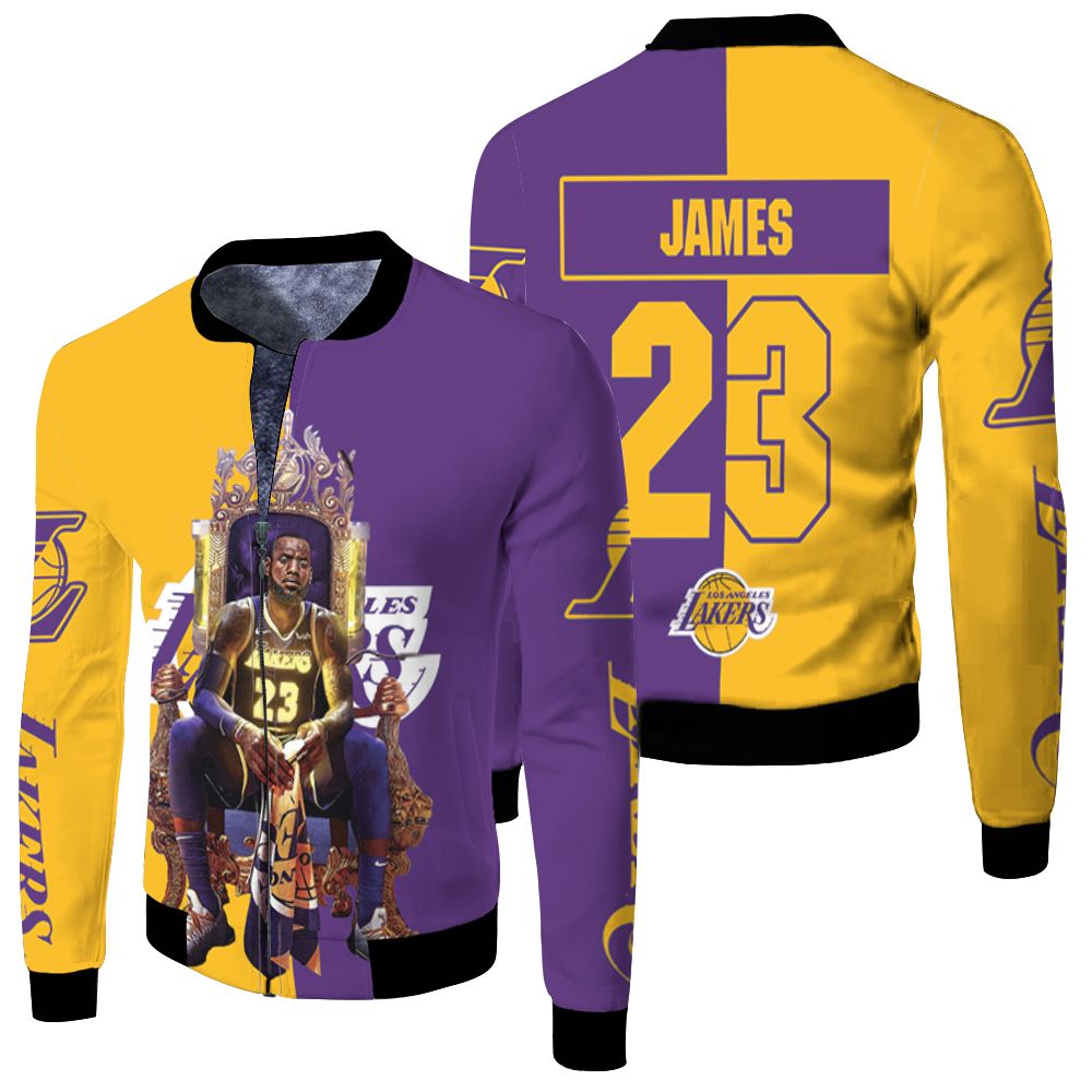 Lebron James On Throne Los Angles Lakers Legend 3d Printed Fleece Bomber Jacket