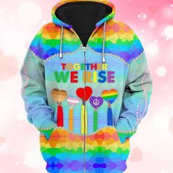 Lgbt Together We Rise Love Peace 3d Zip Hoodie