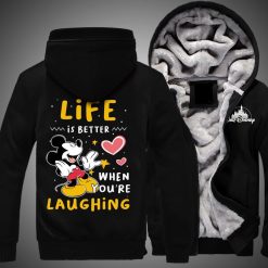 Life Is Better When You Are Laughing Mickey Over Print 3d Fleece Zip Hoodie
