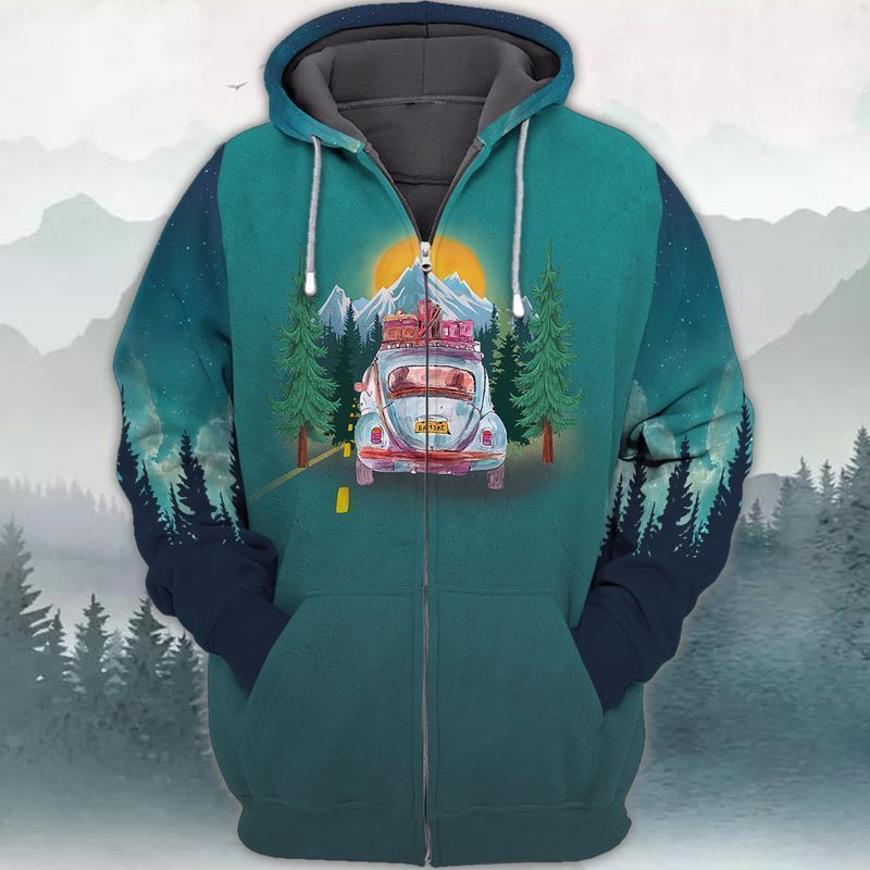 Log Out Go Explore Forest Car Moon Camping 3d Zip Hoodie