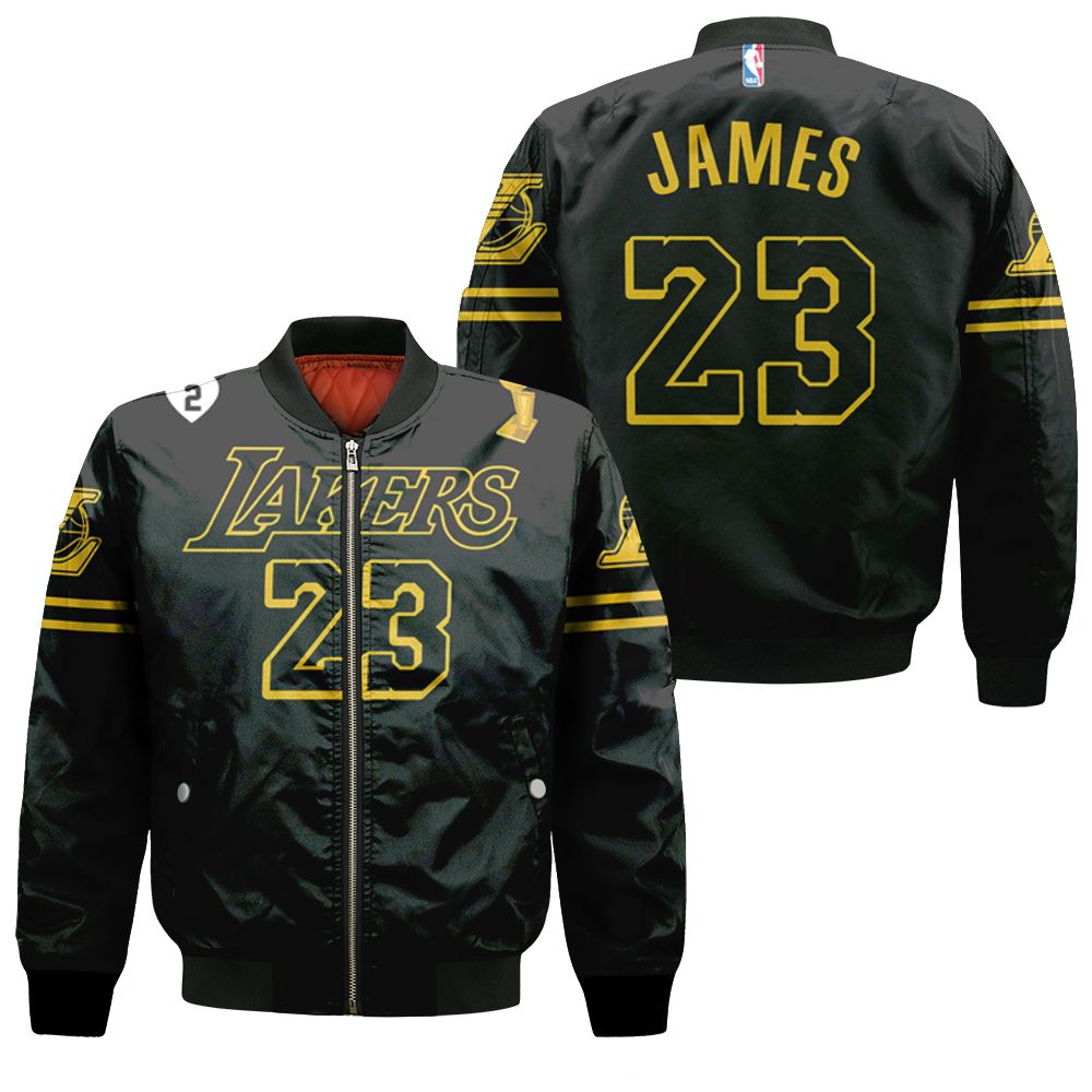 Los Angeles Lakers Lebron James 23 Team 2020 Black Jersey Inspired Style Bomber Jacket
