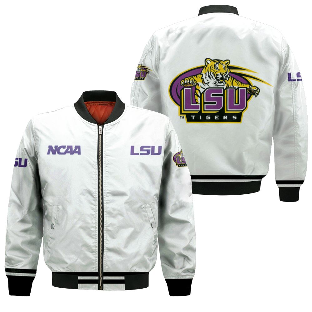 Lsu Tigers Ncaa Classic White With Mascot Logo Gift For Lsu Tigers Fans Bomber Jacket