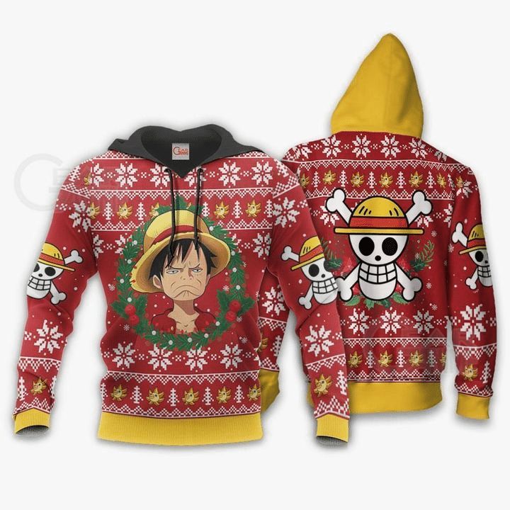 Luffy Ugly Christmas Funny Face One Piece Anime Manga 3d Zip Hoodie