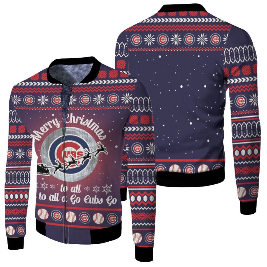 Merry Christmas Chicago Cubs To All And To All A Go Cubs Go Ugly Christmas 3d Jersey Fleece Bomber Jacket