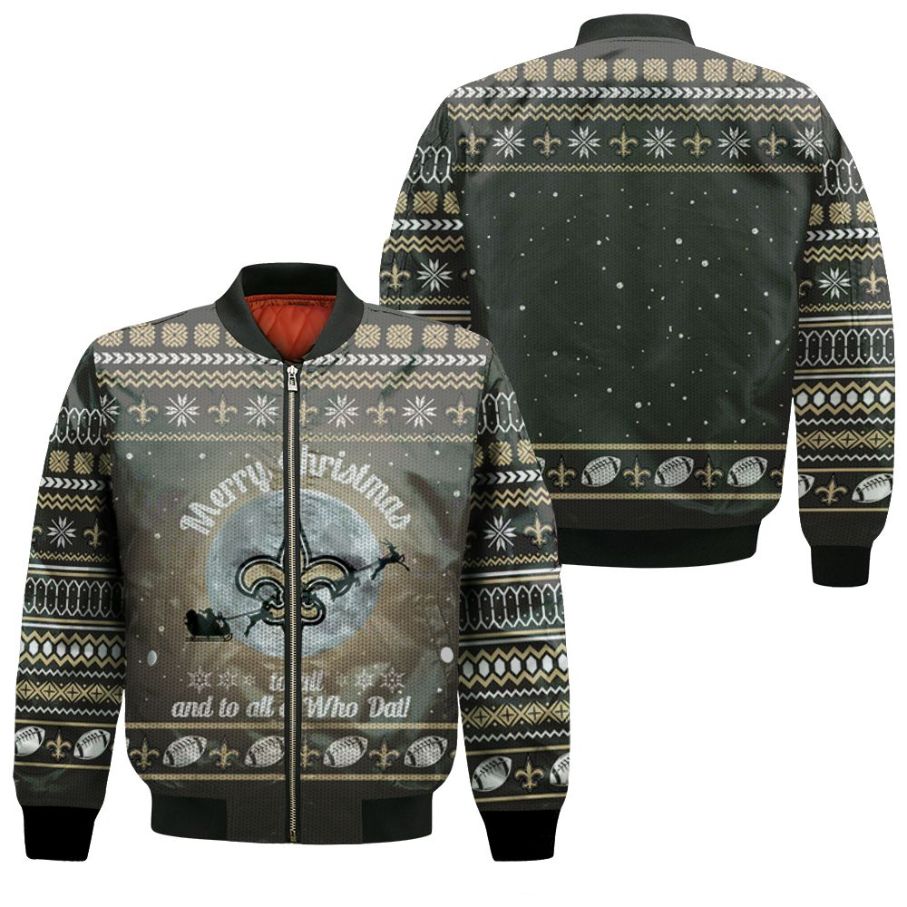 Merry Christmas New Orleans Saints To All And To All A Who Dat Ugly Christmas 3d Jersey Bomber Jacket