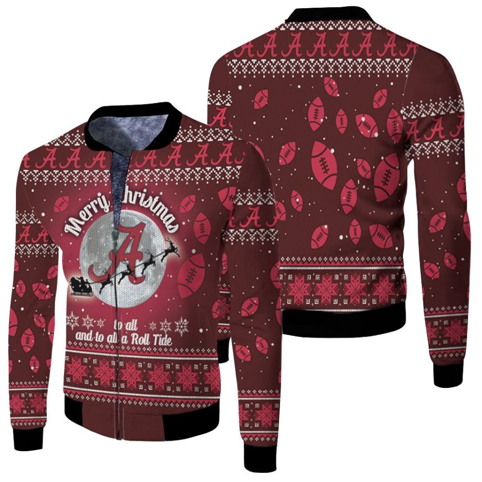 Merry Christmas To All And To All A Roll Tide Alabama Crimson Tide Ugly Christmas 3d Jersey Fleece Bomber Jacket