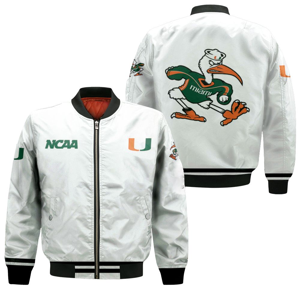 Miami Hurricanes Ncaa Classic White With Mascot Logo Gift For Miami Hurricanes Fans Bomber Jacket