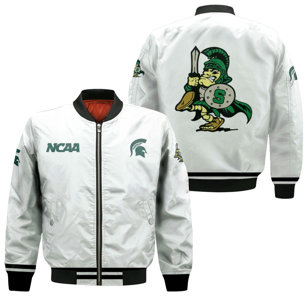 Michigan State Spartans Ncaa Classic White With Mascot Logo Gift For Michigan State Spartans Fans Bomber Jacket