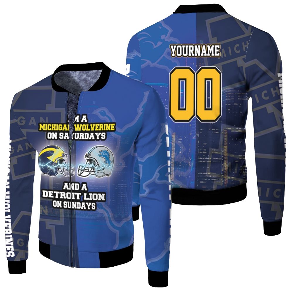 Michigan Wolverine On Saturdays And Detroit Lion On Sundays Fan 3d Personalized Fleece Bomber Jacket