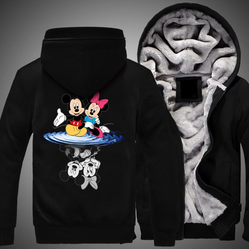 Mickey And Minnie Mouse Disney All Started Reflection Over Print 3d Fleece Zip Hoodie