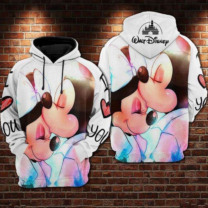 Mickey And Minnie Over Print 3d Zip Hoodie