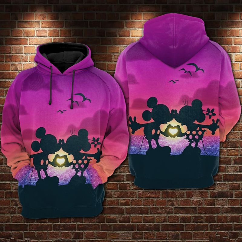 Mickey And Minnie The Twilight Kiss Over Print 3d Zip Hoodie