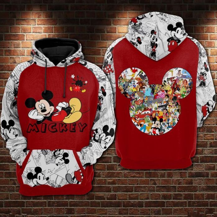 Mickey Comic Style Over Print 3d Zip Hoodie