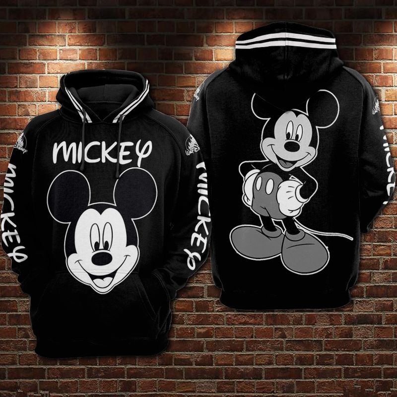 Mickey Jacket Black And White Vintage Over Print 3d Zip Hoodie