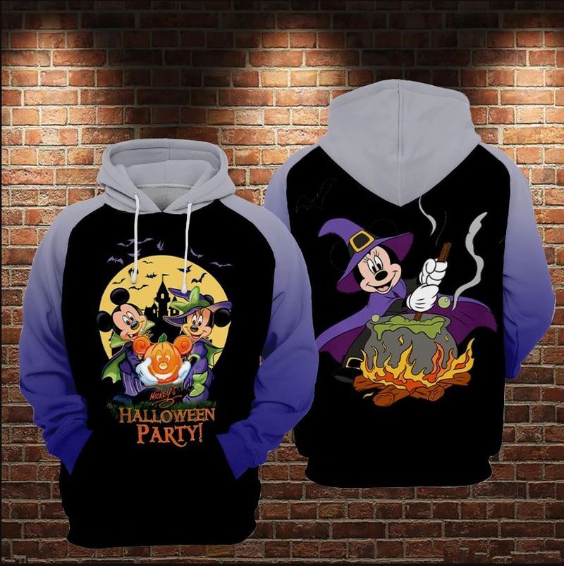 Mickey  Minnie Wizard Halloween Theme Over Print 3d Zip Hoodie