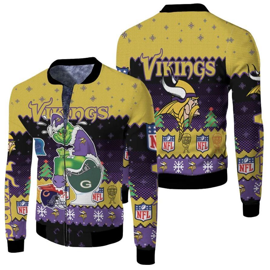 Minnesota Viking Christmas Grinch In Toilet Knitting Pattern Sweatshirt 3d Jersey Fleece Bomber Jacket