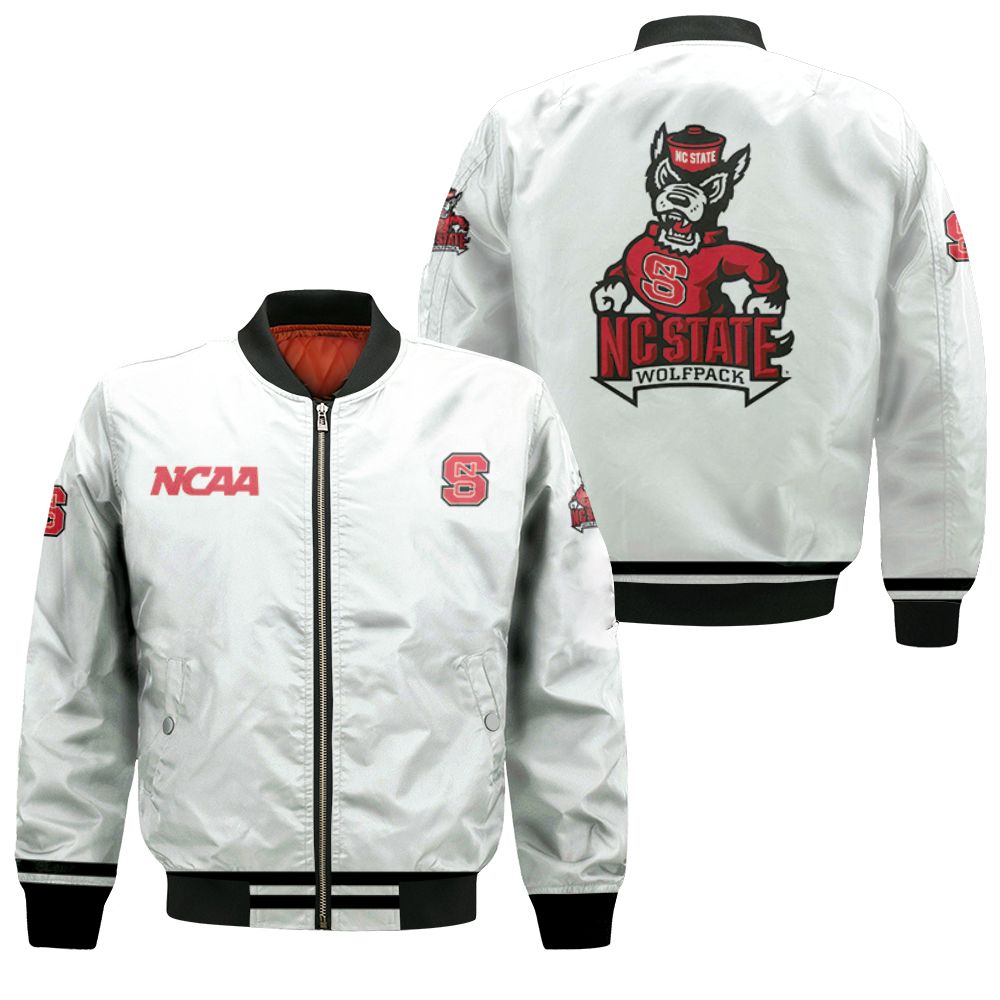 Nc State Wolfpack Ncaa Classic White With Mascot Logo Gift For Nc State Wolfpack Fans Bomber Jacket