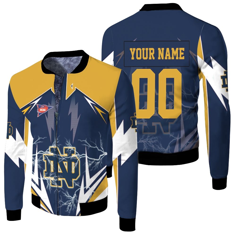 Ncaa Notre Dame Fighting Irish Lightning 3d Personalized 1 Fleece Bomber Jacket