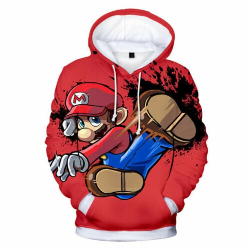 New Cartoon Super Mario Over Print 3d Zip Hoodie
