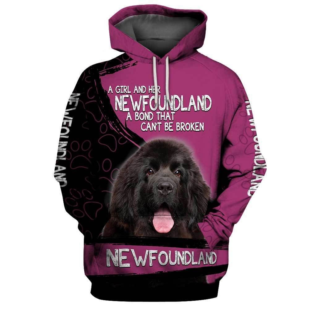 Newfoundland A Girl And Her Newfoundland A Bond That Cant Be Broken Over Print 3d Zip Hoodie